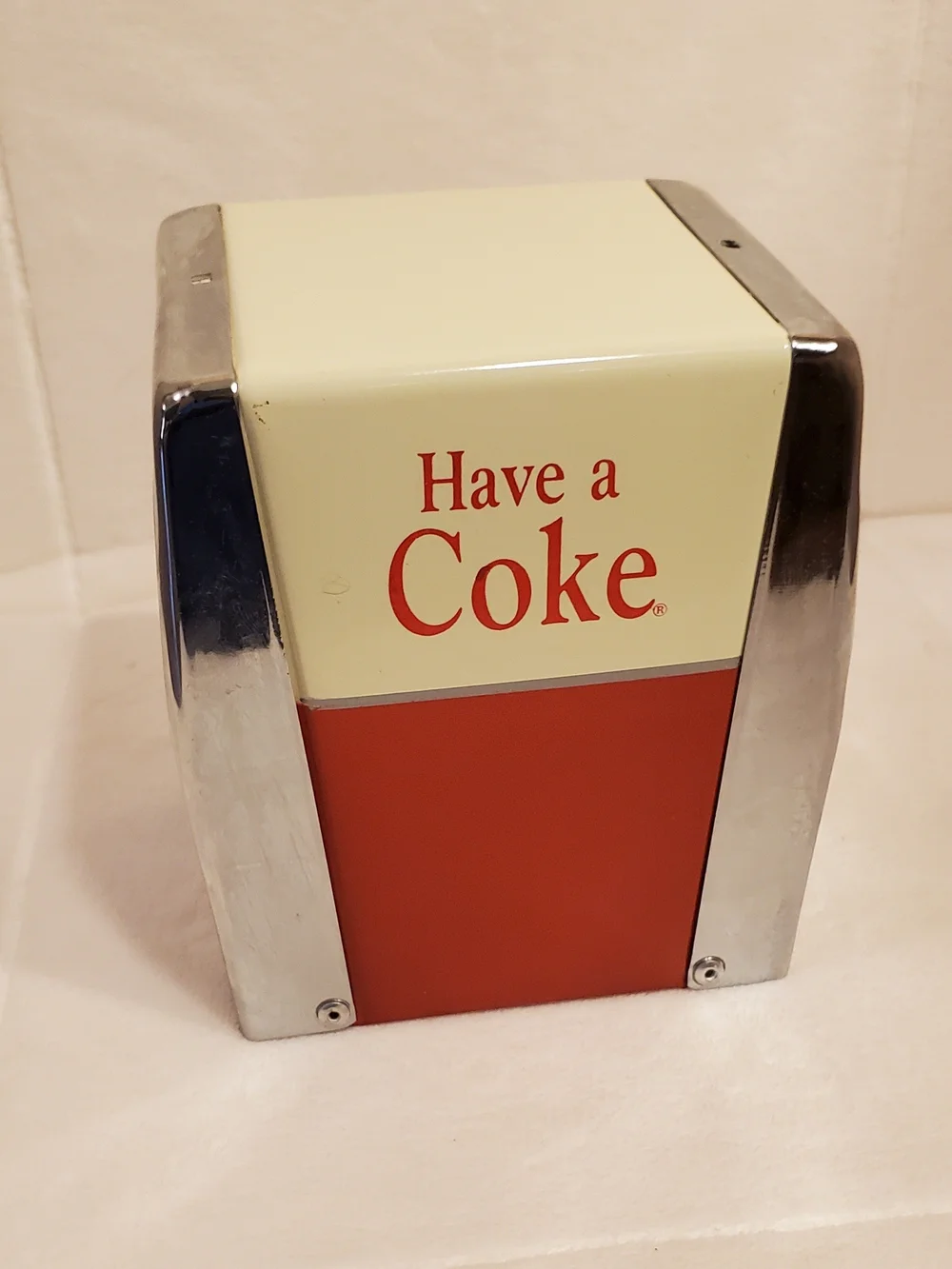Vintage Coca Cola Red and Cream 'Have a Coke' Metal Napkin Dispenser 5.25x4.5